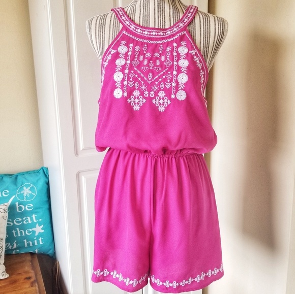 Blue Rain Pants - Blue Rain Sleeveless Pink Embroidered Romper
